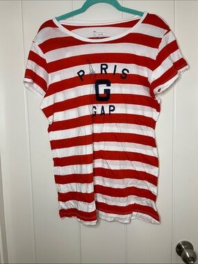 GAP Red & White Striped Paris Graphic Tee
